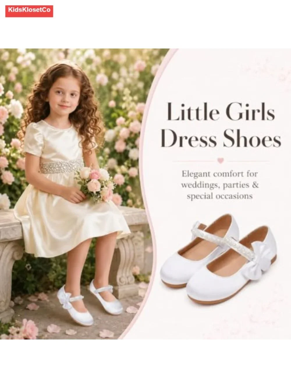 Girls' Mary Jane Flats - Satin Dress Shoes with Pearl & Bow